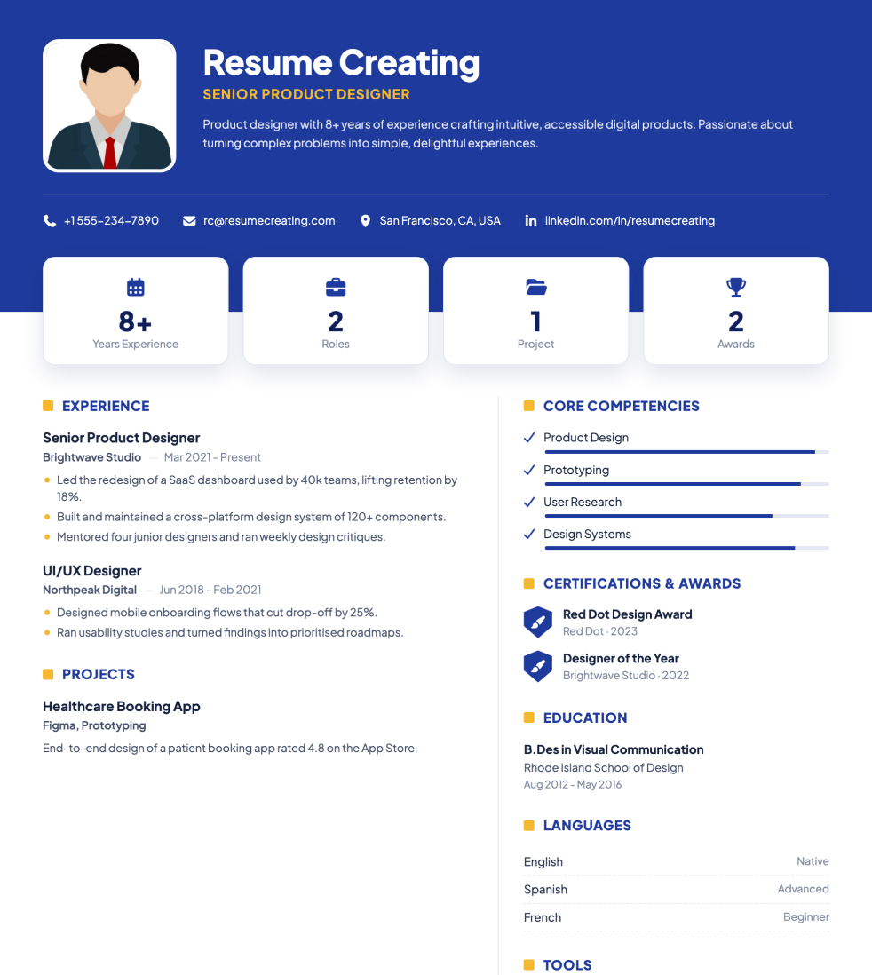 Royal Split resume template preview