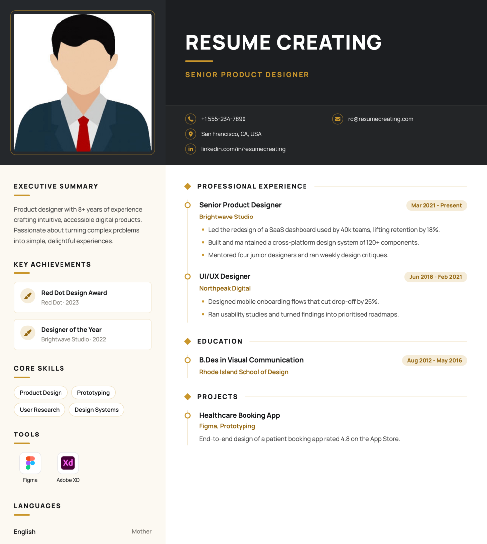 Executive Noir resume template preview