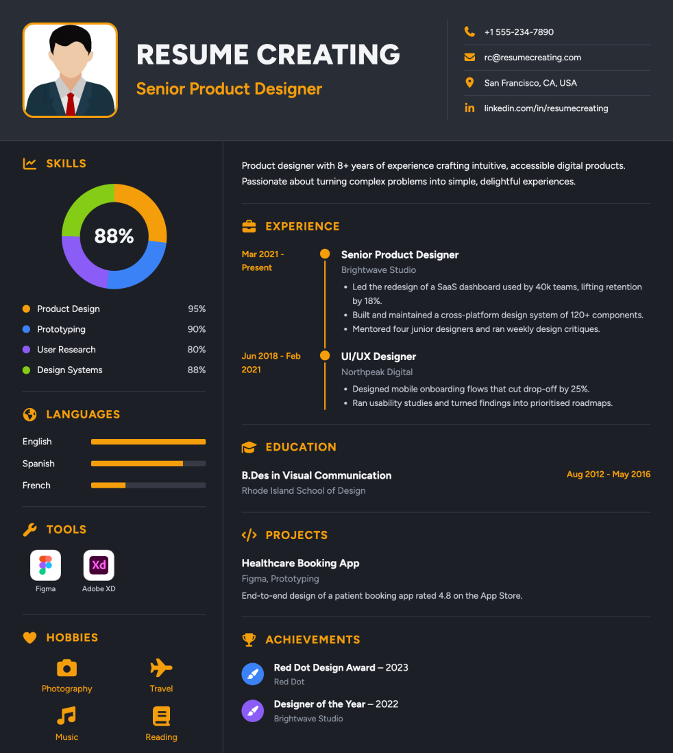 Amber Slate resume template preview