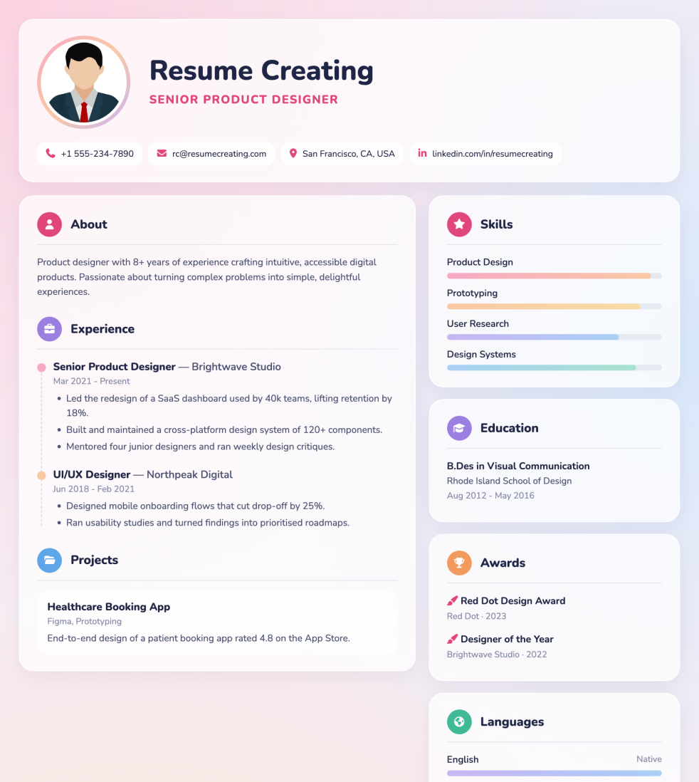 Pastel Glass resume template preview
