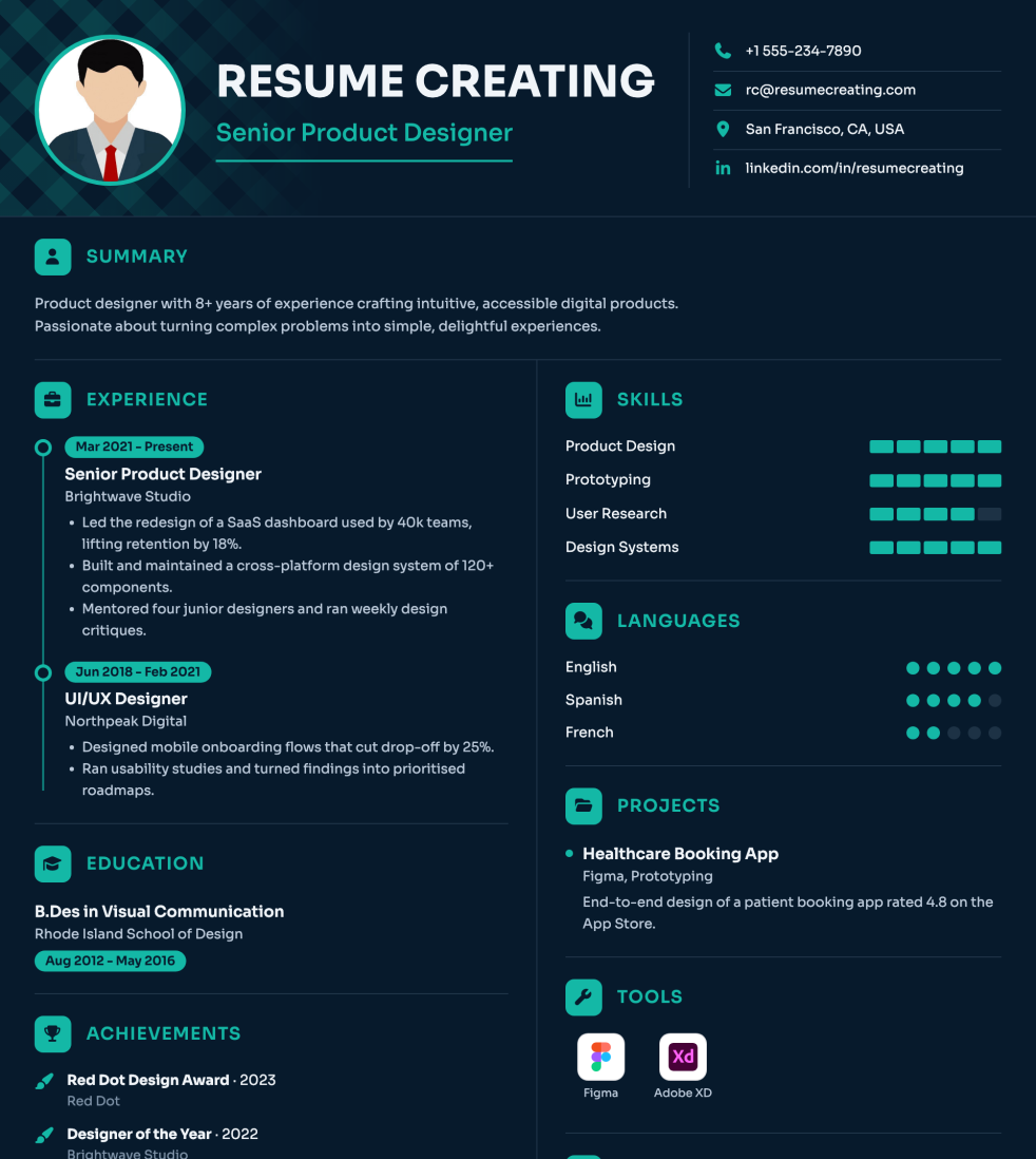 Ocean Depth resume template preview
