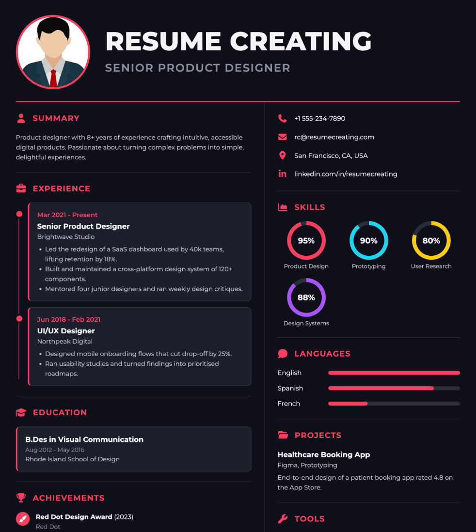 Crimson Midnight resume template preview