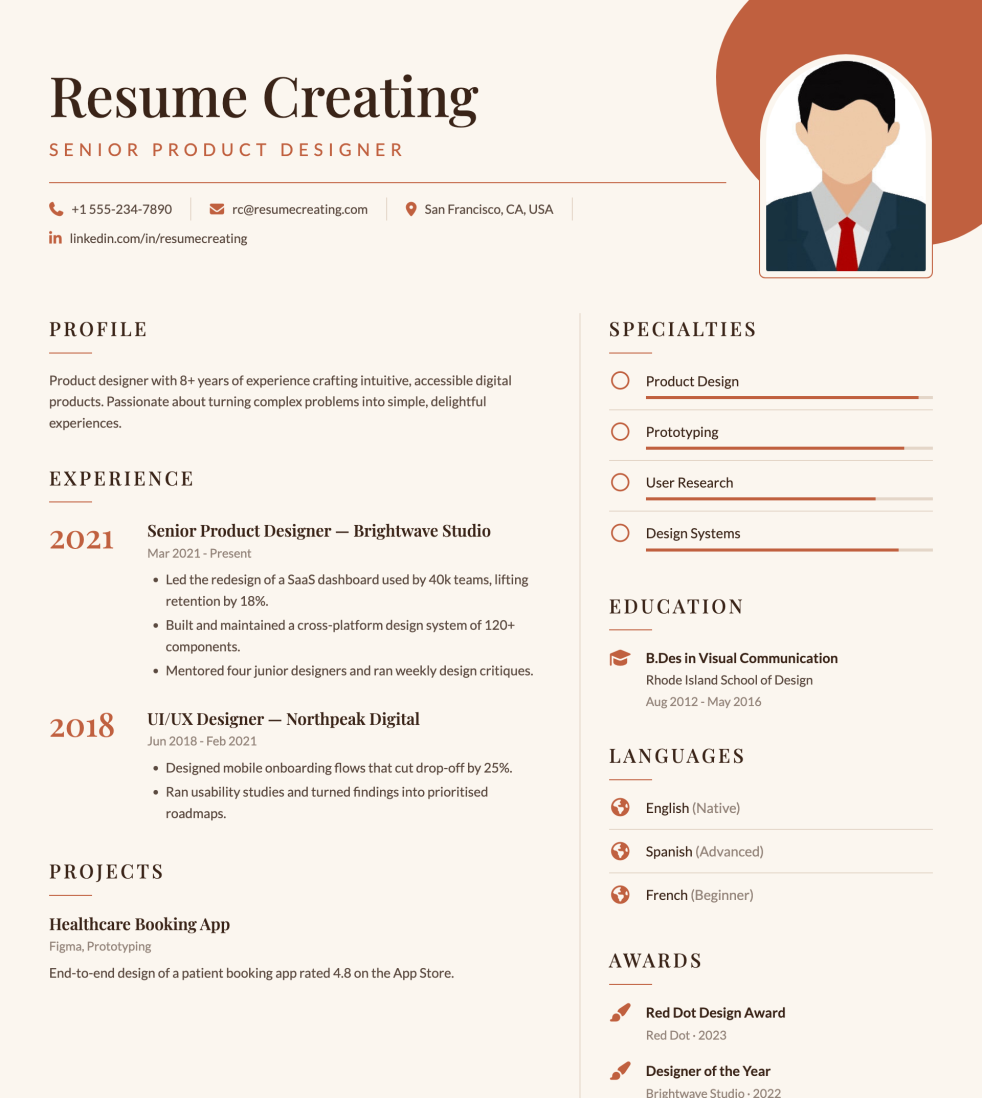 Terracotta Arch resume template preview