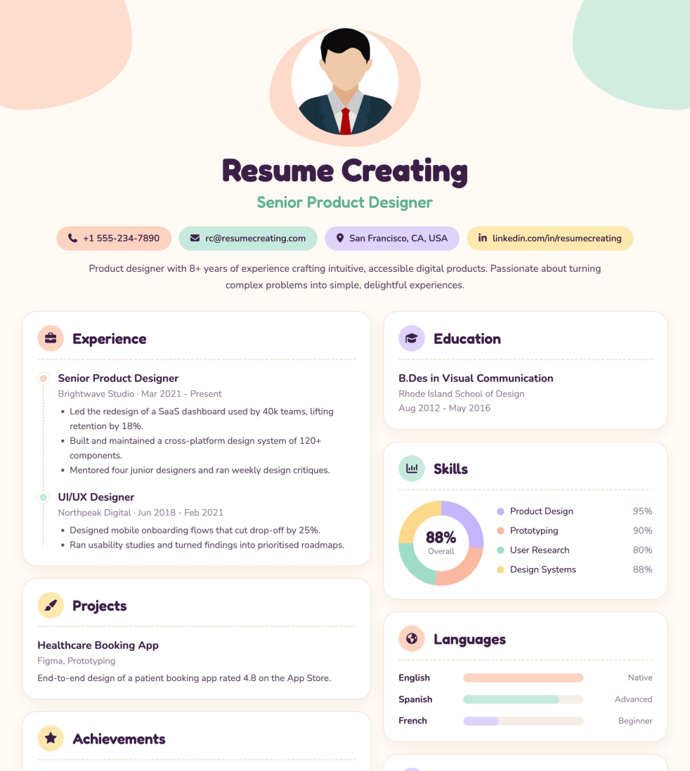 Pastel Playground resume template preview