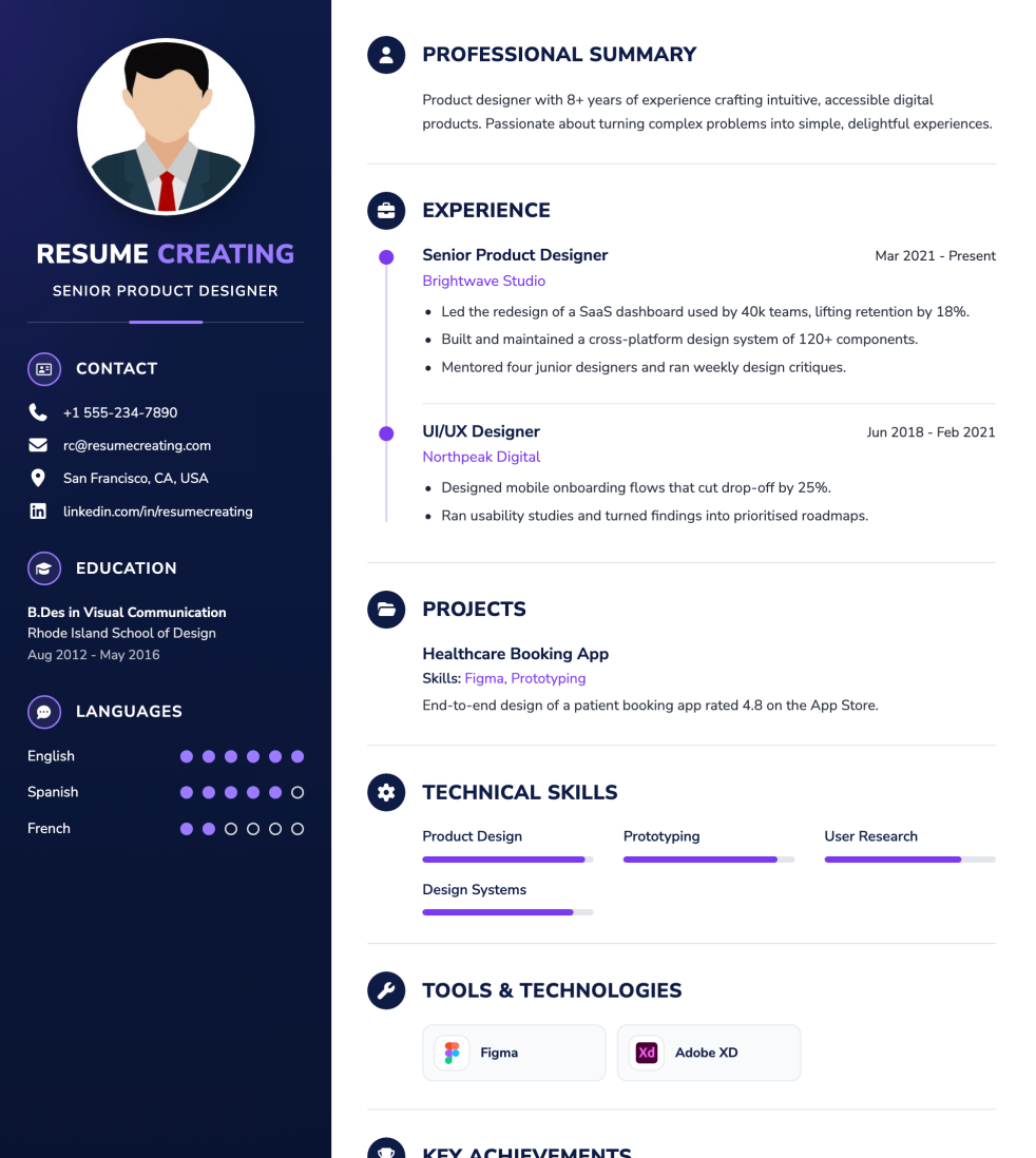 Indigo Timeline resume template preview