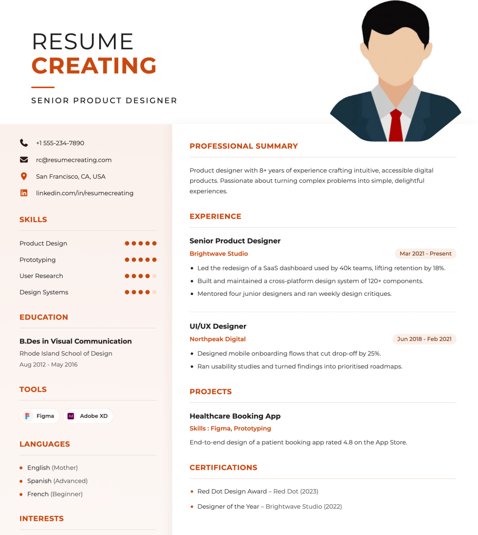 Warm Orange resume template preview