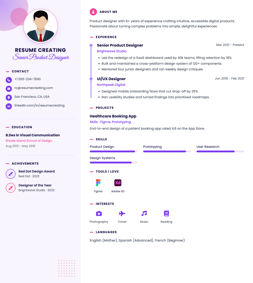 Lavender Script resume template preview