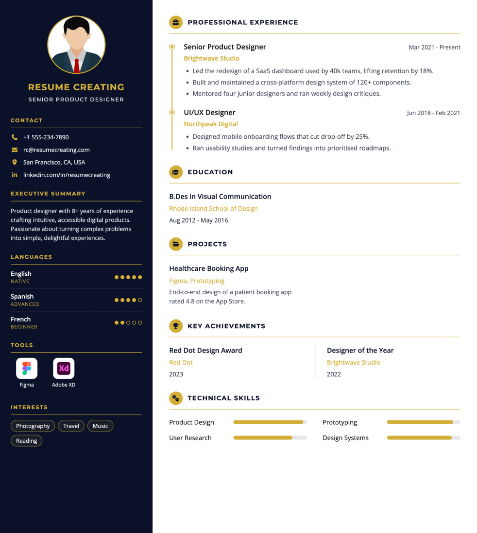 Executive Gold resume template preview