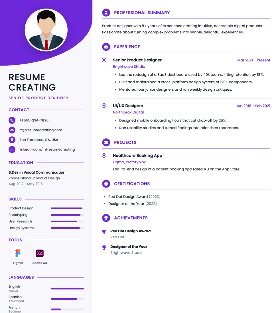 Violet Curve resume template preview