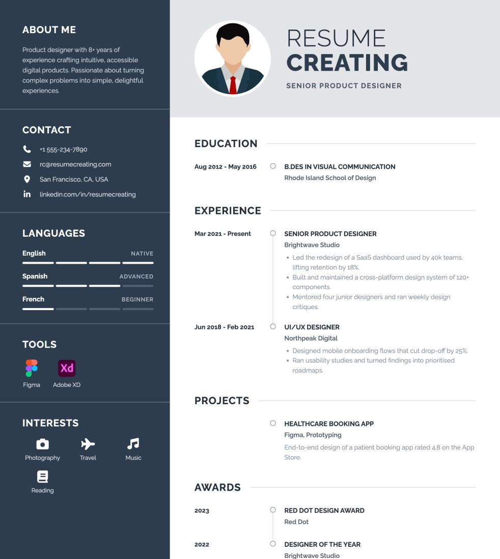 Slate Timeline resume template preview