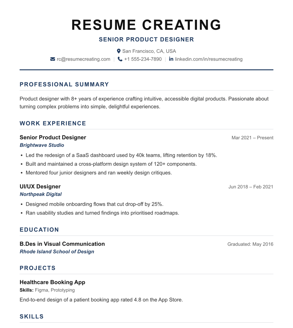 Classic Centered resume template preview