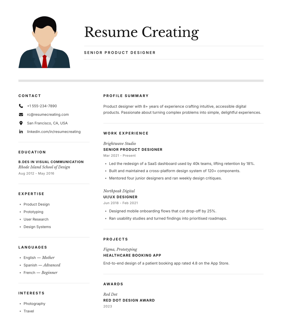 Elegant Serif resume template preview