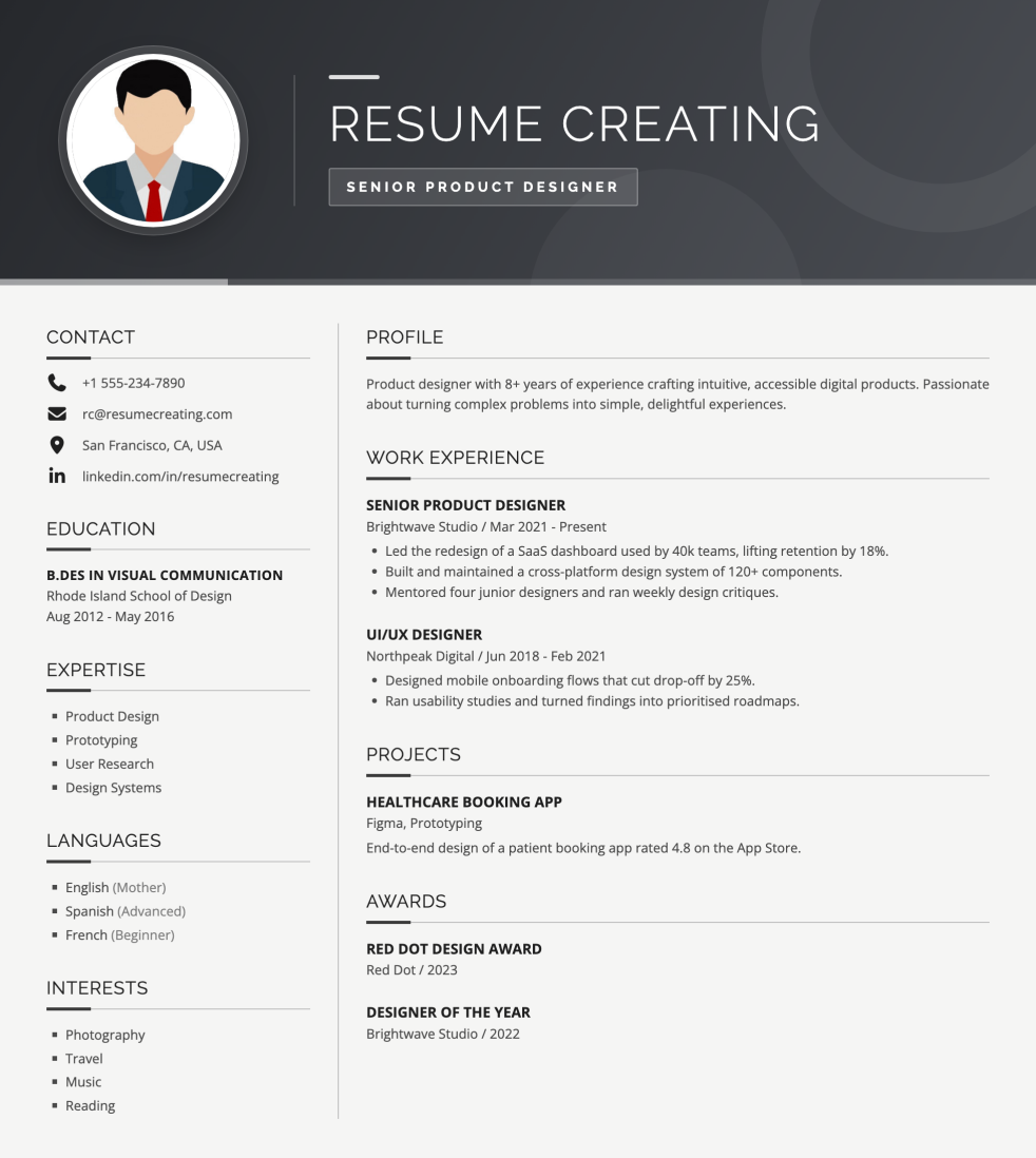 Graphite Classic resume template preview