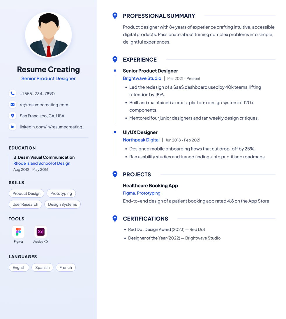 Soft Blue resume template preview