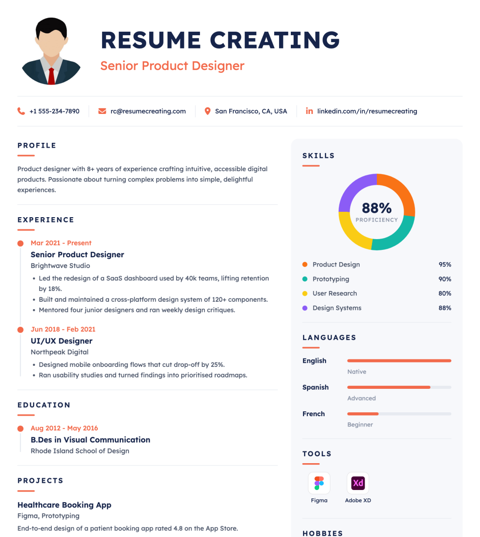 Clean Coral resume template preview