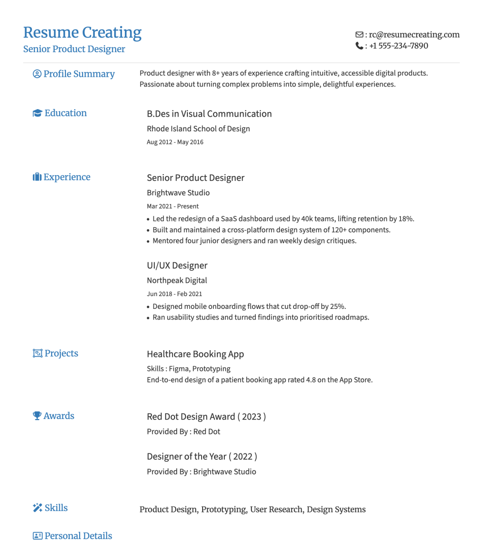 Serif Classic resume template preview