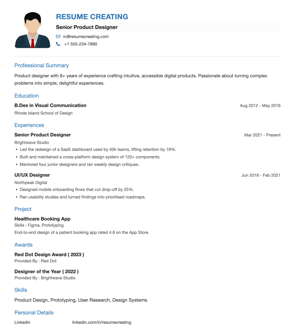 Simple Blue resume template preview