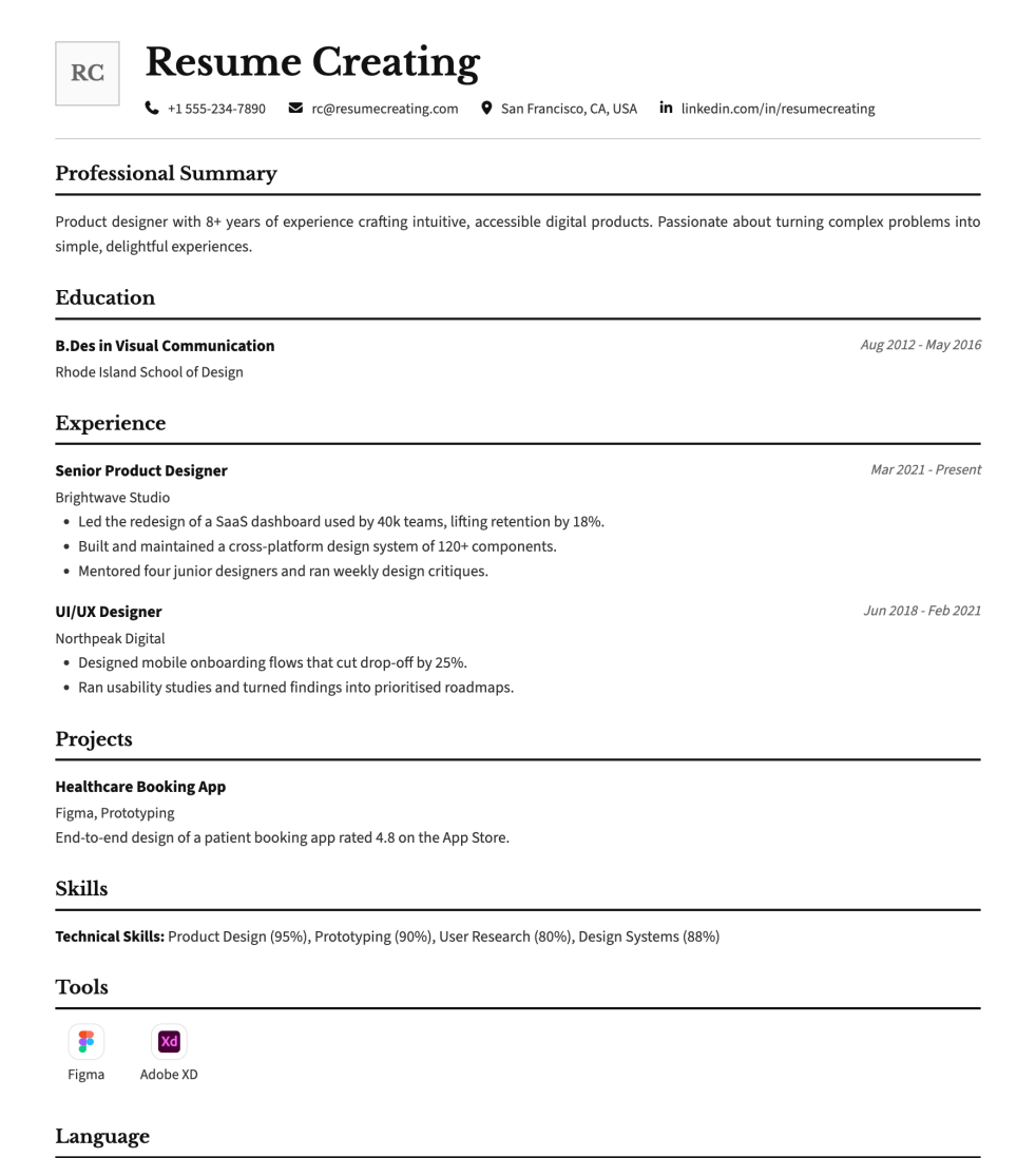 Scholar Classic resume template preview — High ATS fit, No photo required layout