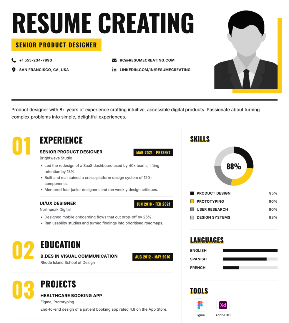 Bold Editorial resume template preview