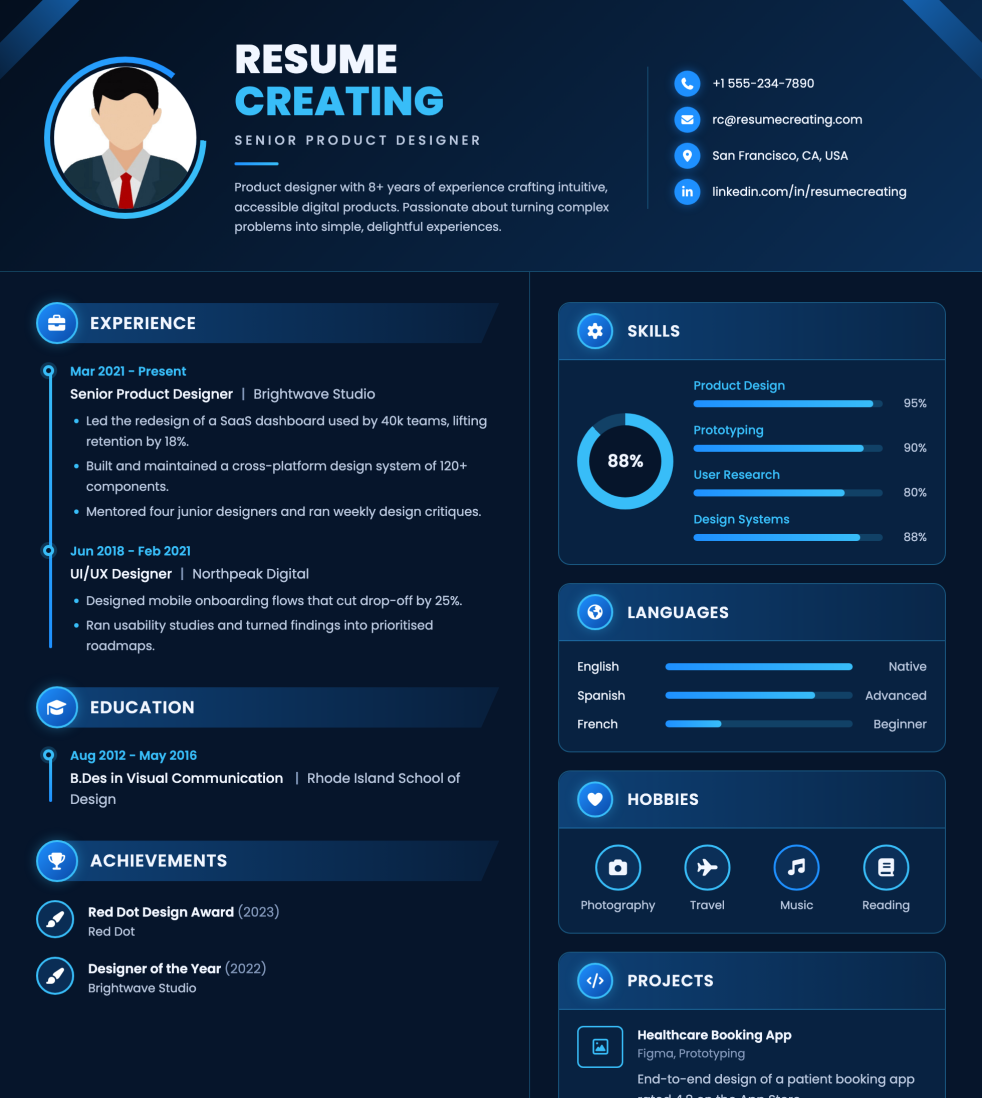 Midnight Neon resume template preview
