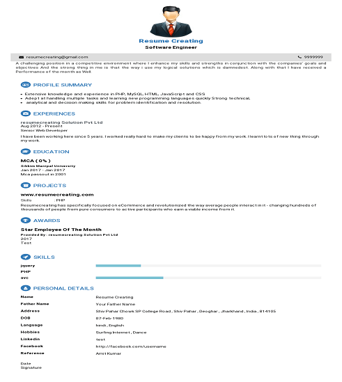 Two Column resume template preview