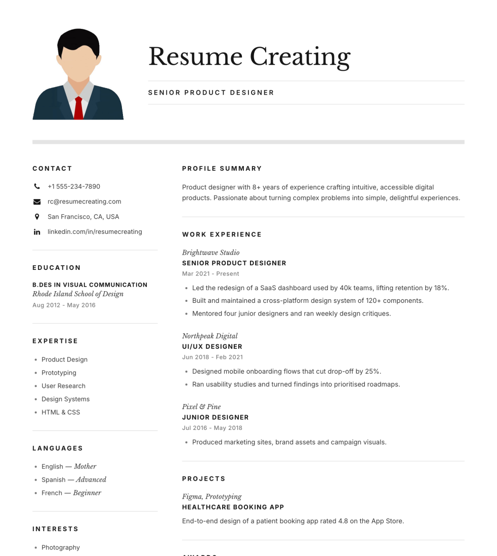 Elegant Serif resume template preview